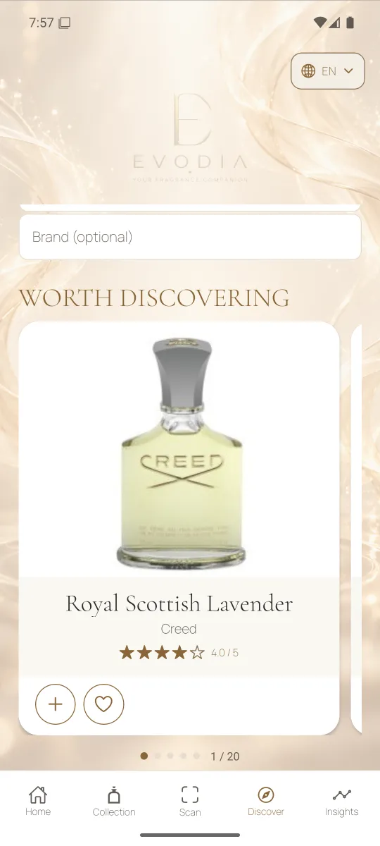 Worth Discovering in Evodia, with a personalized fragrance selection and collection and wishlist buttons